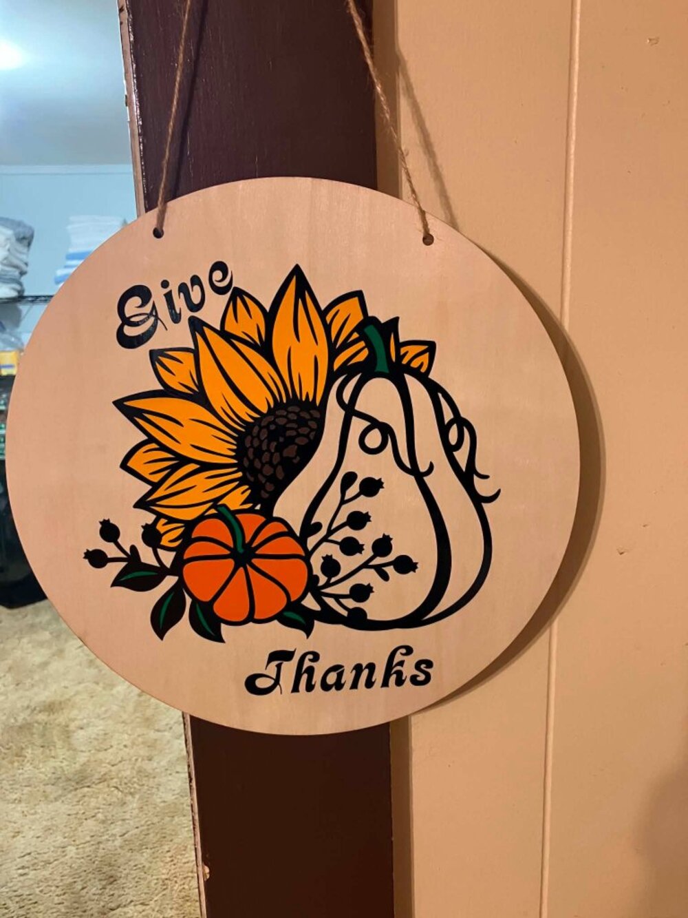 Handcrafted Give Thanks Sign 11.8"